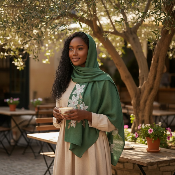 Maryam's Essential Premium Lilies Embroidered Cotton Hijab/Scarf
