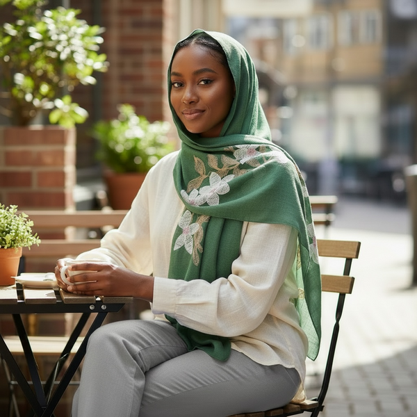Maryam's Essential Premium Lilies Embroidered Cotton Hijab/Scarf