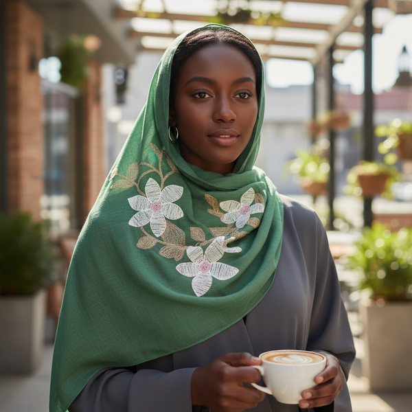 Maryam's Essential Premium Lilies Embroidered Cotton Hijab/Scarf