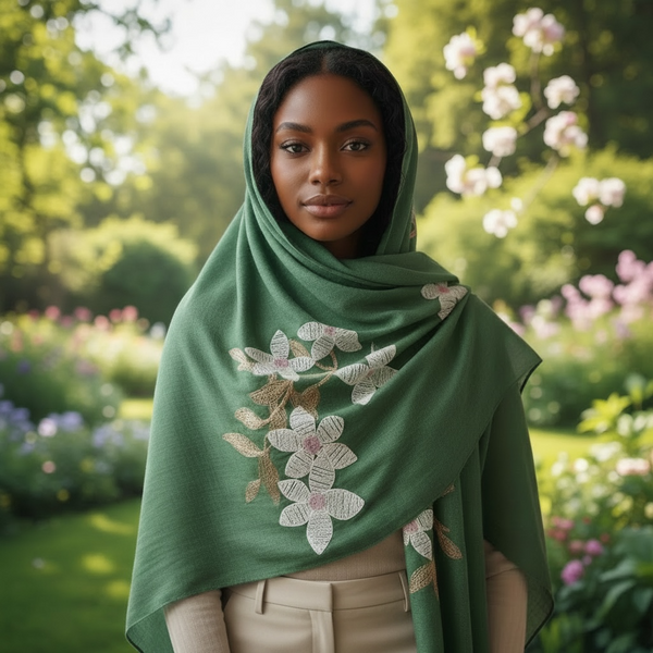 Maryam's Essential Premium Lilies Embroidered Cotton Hijab/Scarf