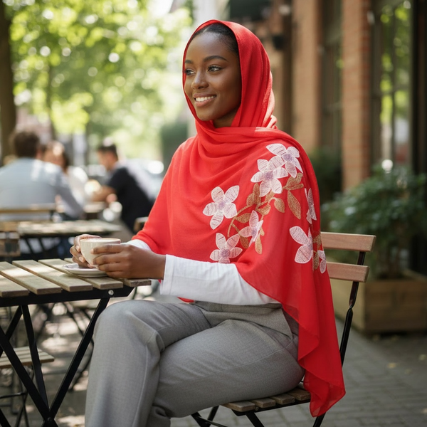 Maryam's Essential Premium Lilies Embroidered Cotton Hijab/Scarf