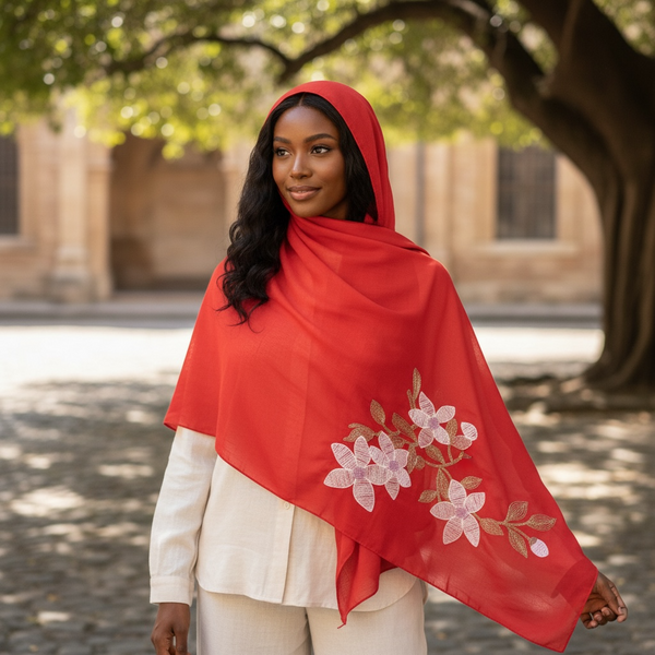 Maryam's Essential Premium Lilies Embroidered Cotton Hijab/Scarf