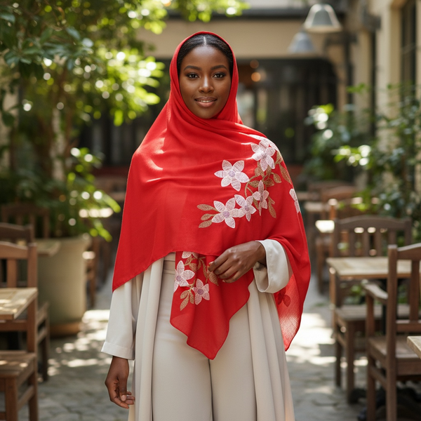 Maryam's Essential Premium Lilies Embroidered Cotton Hijab/Scarf