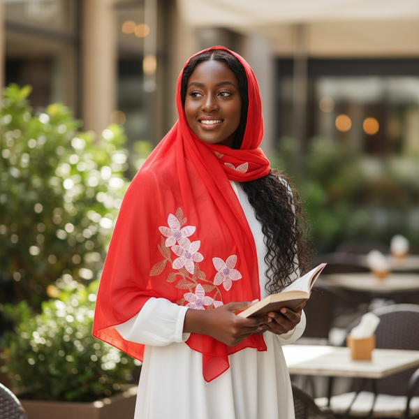 Maryam's Essential Premium Lilies Embroidered Cotton Hijab/Scarf