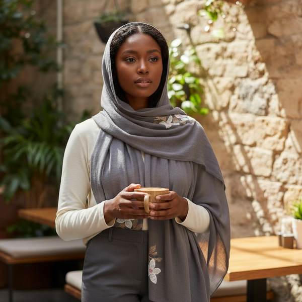 Maryam's Essential Premium Lilies Embroidered Cotton Hijab/Scarf
