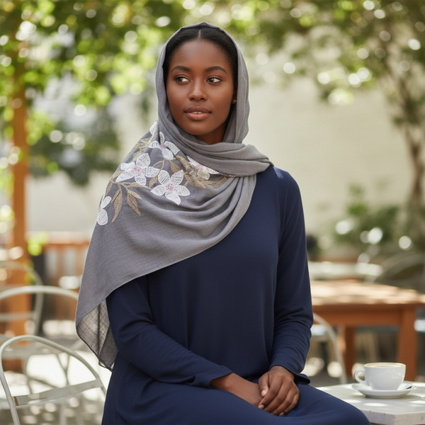 Maryam's Essential Premium Lilies Embroidered Cotton Hijab/Scarf