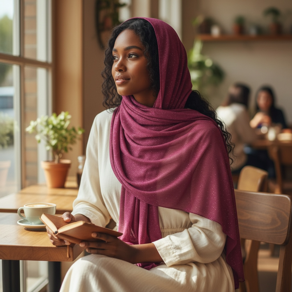 Maryam's Essential Premium Plain Chiffon Hijab with Silver Dot Hijab