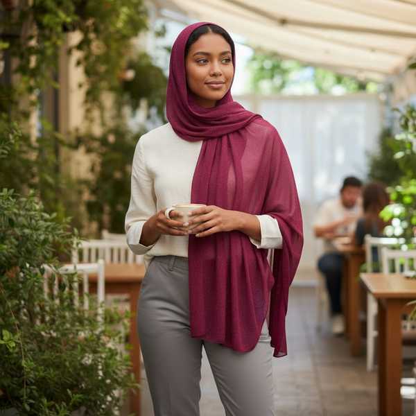 Maryam's Essential Premium Plain Chiffon Hijab with Silver Dot Hijab