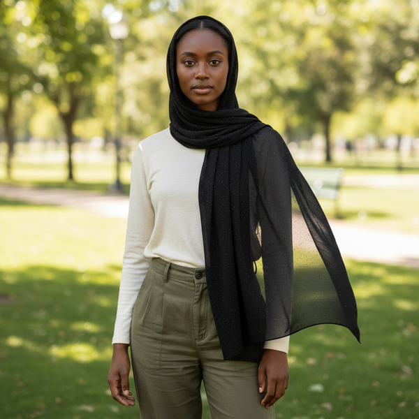 Maryam's Essential Premium Plain Chiffon Hijab with Silver Dot Hijab