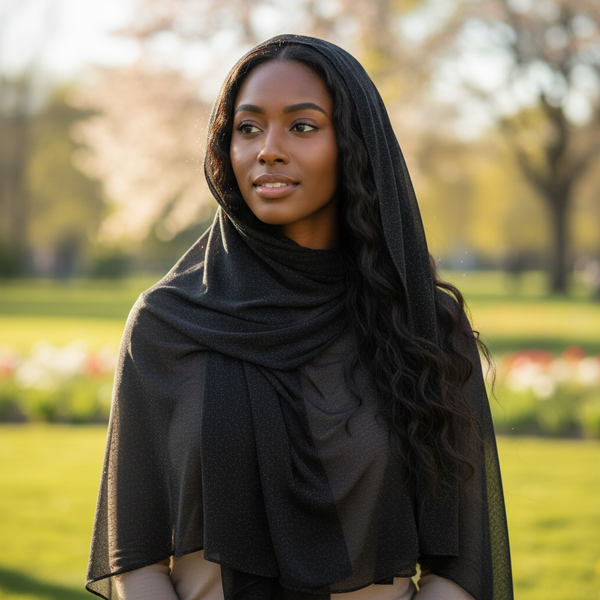 Maryam's Essential Premium Plain Chiffon Hijab with Silver Dot Hijab