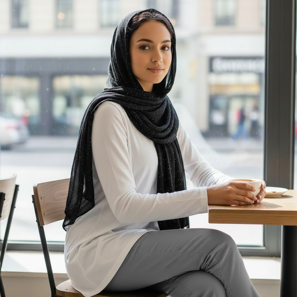 Maryam's Essential Premium Plain Chiffon Hijab with Silver Dot Hijab