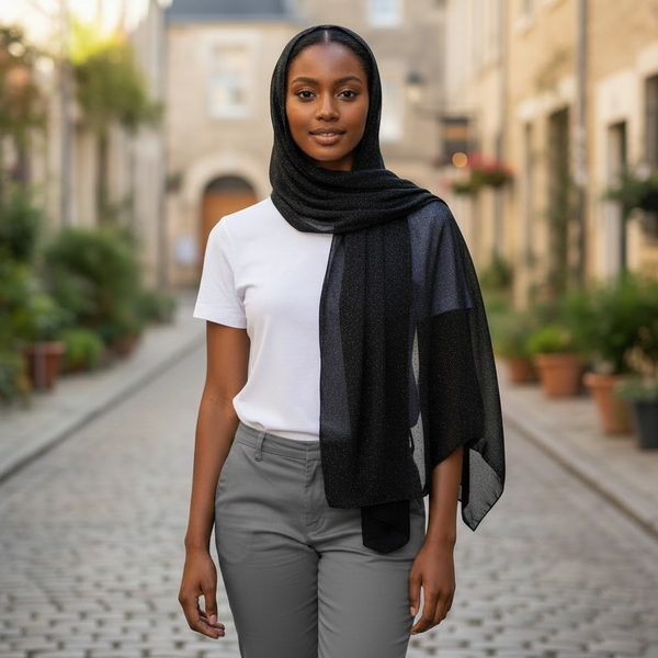 Maryam's Essential Premium Plain Chiffon Hijab with Silver Dot Hijab