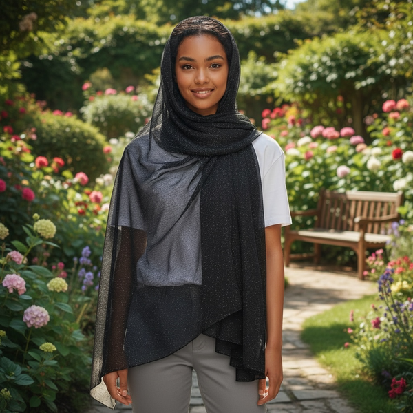 Maryam's Essential Premium Plain Chiffon Hijab with Silver Dot Hijab