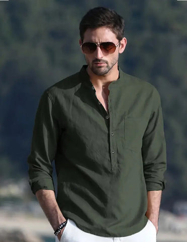 Maryam’s Essential Breathable Button Long Sleeves Cotton Linen Top Tank