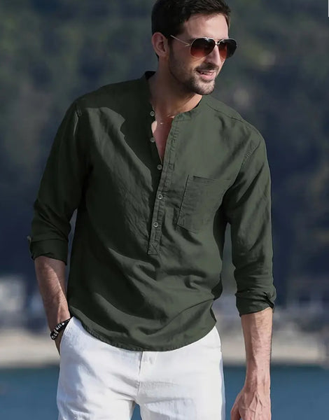 Maryam’s Essential Breathable Button Long Sleeves Cotton Linen Top Tank