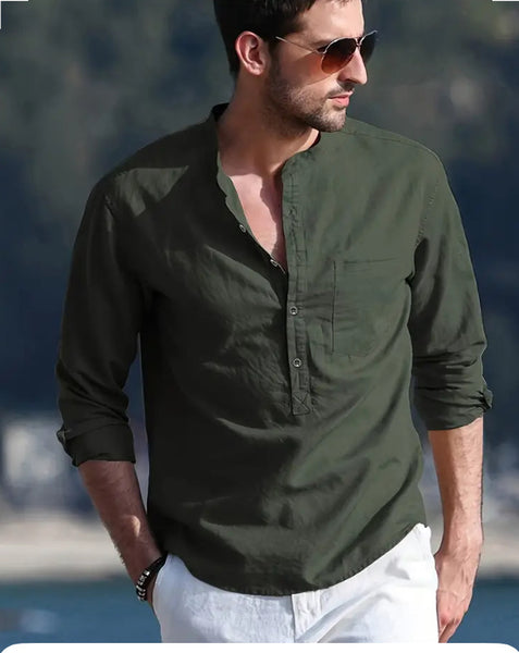 Maryam’s Essential Breathable Button Long Sleeves Cotton Linen Top Tank