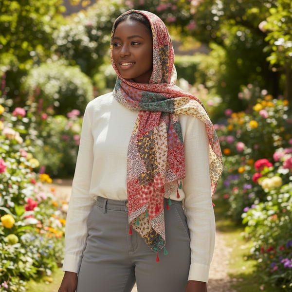 Maryam's Essential Flower Printed Cotton Polyester Tassels Hijab