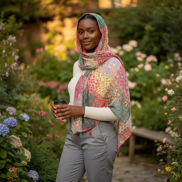 Maryam's Essential Flower Printed Cotton Polyester Tassels Hijab