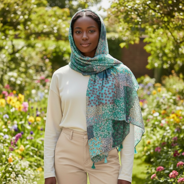 Maryam's Essential Flower Printed Cotton Polyester Tassels Hijab