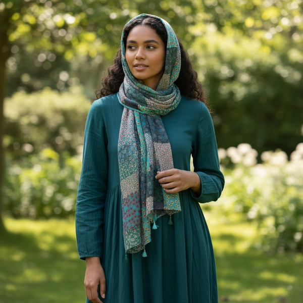 Maryam's Essential Flower Printed Cotton Polyester Tassels Hijab
