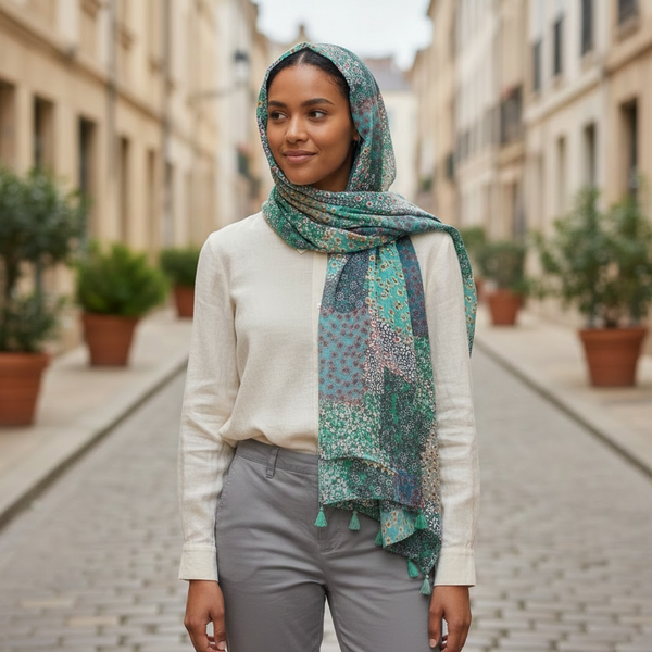 Maryam's Essential Flower Printed Cotton Polyester Tassels Hijab