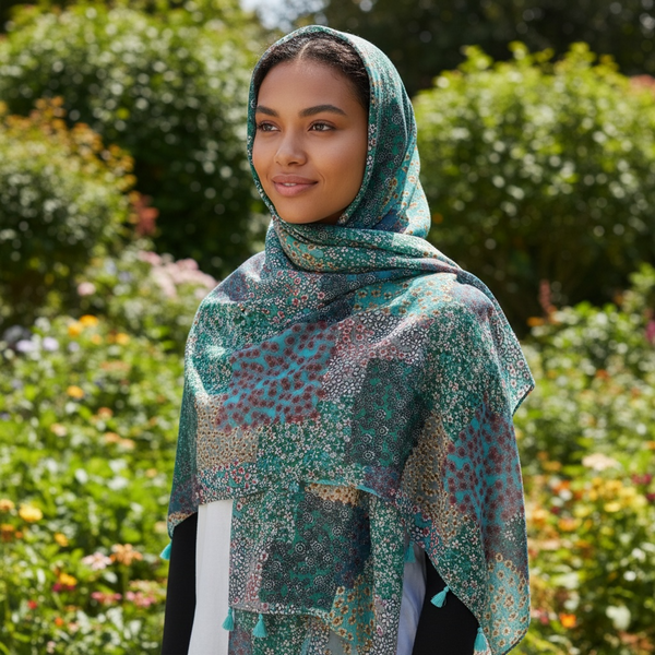 Maryam's Essential Flower Printed Cotton Polyester Tassels Hijab