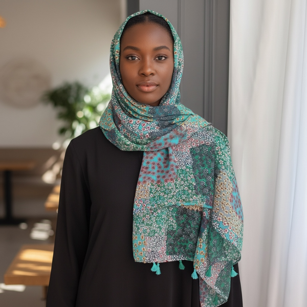Maryam's Essential Flower Printed Cotton Polyester Tassels Hijab