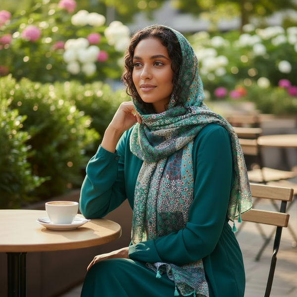 Maryam's Essential Flower Printed Cotton Polyester Tassels Hijab