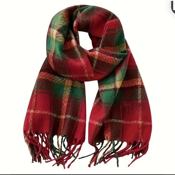 Maryam’s Essential Luxury Christmas Tartan Grid Print Cashmere Shawl Wrap Scarf