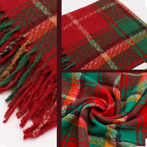 Maryam’s Essential Luxury Christmas Tartan Grid Print Cashmere Shawl Wrap Scarf