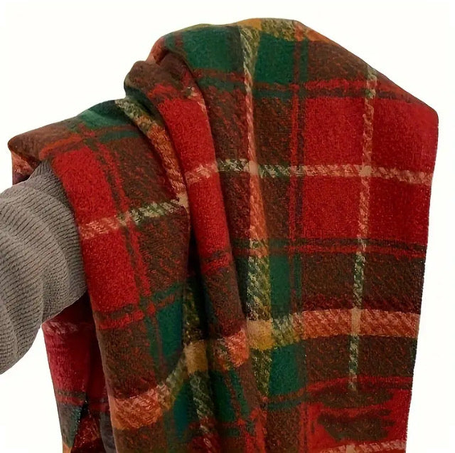 Maryam’s Essential Luxury Christmas Tartan Grid Print Cashmere Shawl Wrap Scarf