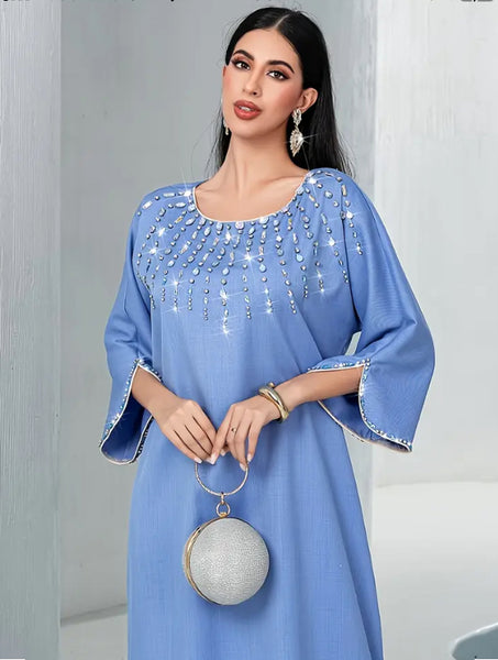 Maryam’s Essential Luxury Diamanté Artisan Craft Arab Kaftan Abaya Dress