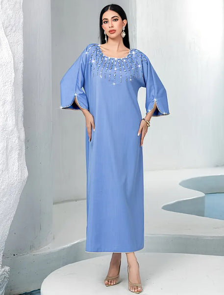 Maryam’s Essential Luxury Diamanté Artisan Craft Arab Kaftan Abaya Dress