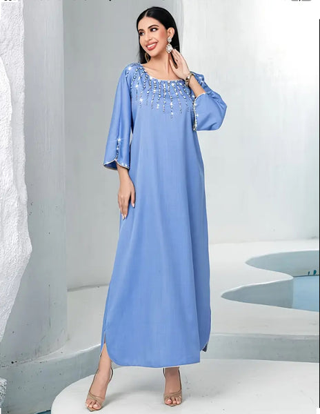 Maryam’s Essential Luxury Diamanté Artisan Craft Arab Kaftan Abaya Dress