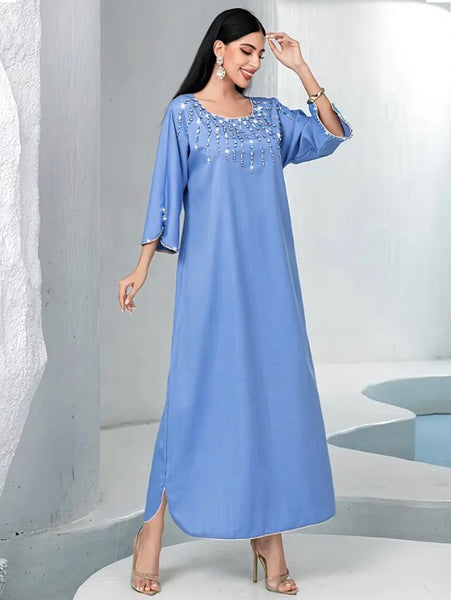 Maryam’s Essential Luxury Diamanté Artisan Craft Arab Kaftan Abaya Dress