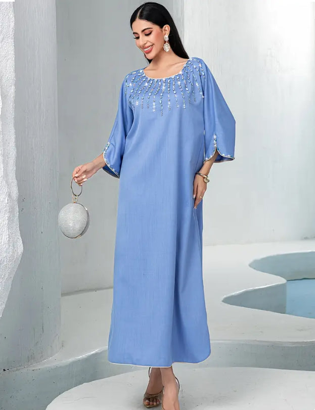 Maryam’s Essential Luxury Diamanté Artisan Craft Arab Kaftan Abaya Dress