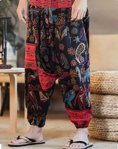 Maryam’s Essential Men’s Ethnic Vintage Pattern Stitching Print Harem Baggy Trouser