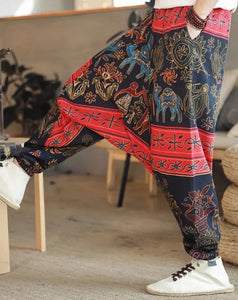 Maryam’s Essential Men’s Ethnic Vintage Pattern Stitching Print Harem Baggy Trouser