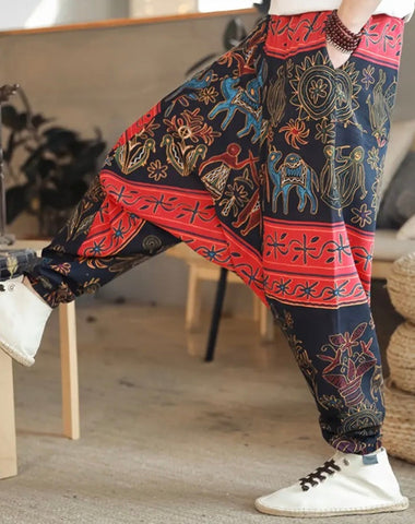 Maryam’s Essential Men’s Ethnic Vintage Pattern Stitching Print Harem Baggy Trouser