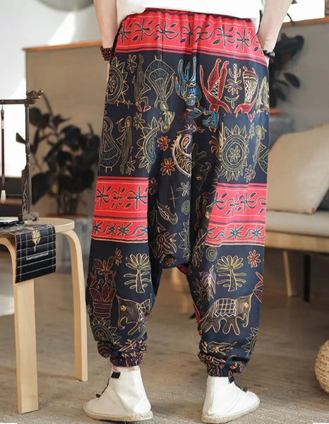 Maryam’s Essential Men’s Ethnic Vintage Pattern Stitching Print Harem Baggy Trouser