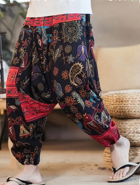 Maryam’s Essential Men’s Ethnic Vintage Pattern Stitching Print Harem Baggy Trouser