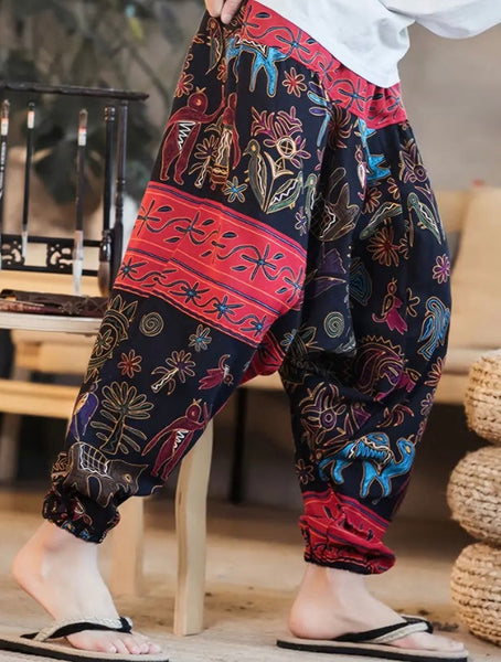 Maryam’s Essential Men’s Ethnic Vintage Pattern Stitching Print Harem Baggy Trouser