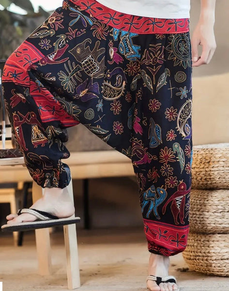 Maryam’s Essential Men’s Ethnic Vintage Pattern Stitching Print Harem Baggy Trouser