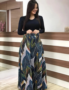 Maryam’s Essential Vintage  Print Crew Neck Long Sleeves Dresses