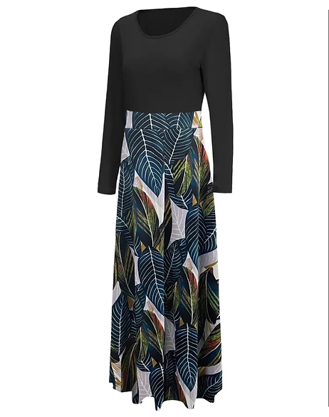 Maryam’s Essential Vintage  Print Crew Neck Long Sleeves Dresses