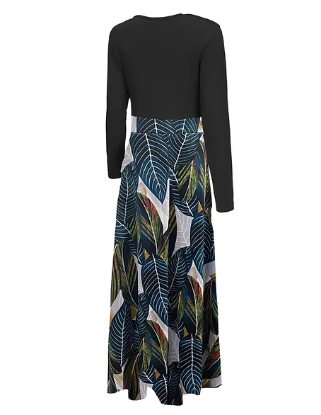 Maryam’s Essential Vintage  Print Crew Neck Long Sleeves Dresses