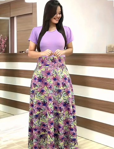 Maryam’s Essential Vintage  Print Crew Neck Long Sleeves Dresses