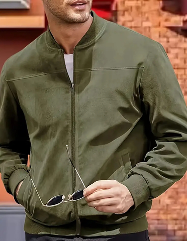 Maryam’s Essential Men Cotton Blend Velvet Suede Bomper Coat