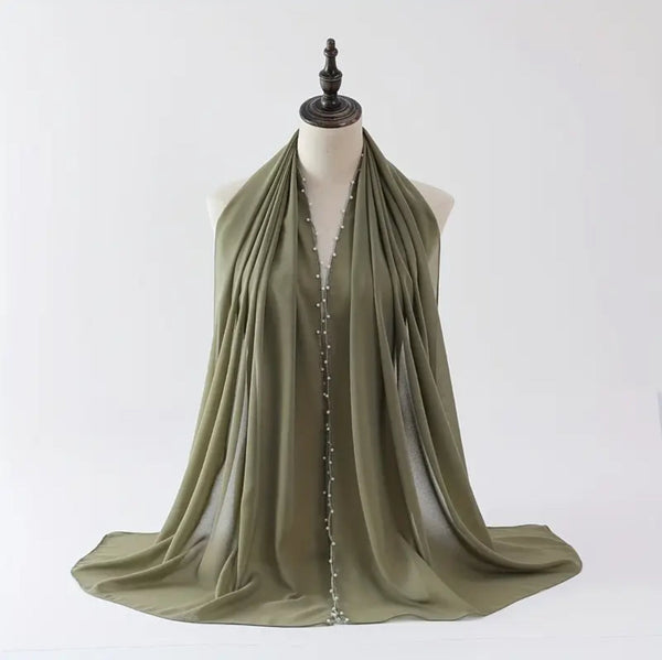 Maryam’s Essential Luxury Pearls Chiffon with Beaded Wave Edge Hijab