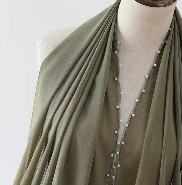 Maryam’s Essential Luxury Pearls Chiffon with Beaded Wave Edge Hijab
